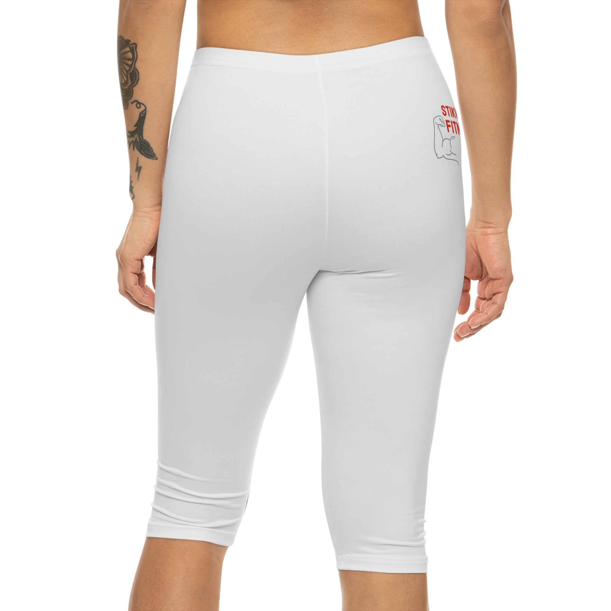 Stikwidit Fitness Capri Leggings — Women’s White Athletic Crop with Logo